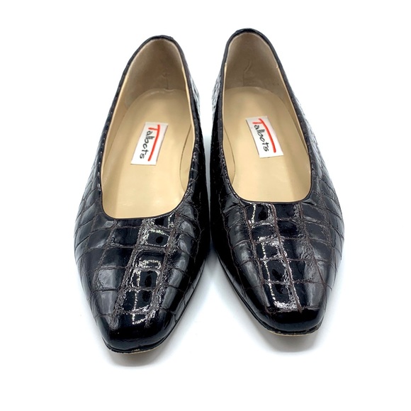 Talbots Vintage Leather Croc Embossed Block Heels - Picture 6 of 10